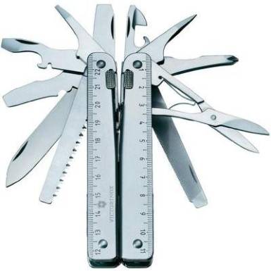 Victorinox sv&aacute;jci bicska, zsebk&eacute;s SwissTool III bőr tokkal 3.0327.L