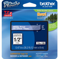 BROTHER TZE-135 LAMINATED TAPE 12MM 8M WHITE ON CLEAR