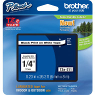 BROTHER TZE-211 LAMINATED TAPE 6MM 8M BLACK ON WHITE