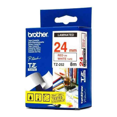 BROTHER TZE-252 LAMINATED TAPE 24MM 8M RED ON WHITE