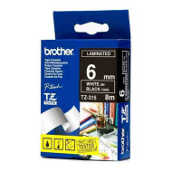 BROTHER TZE-315 LAMINATED TAPE 6MM 8M WHITE ON BLACK