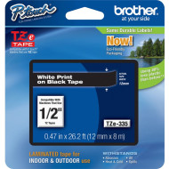 BROTHER TZE-335 LAMINATED TAPE 12MM 8M WHITE ON BLACK