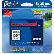 BROTHER TZE-421 LAMINATED TAPE 9MM 8M BLACK ON RED