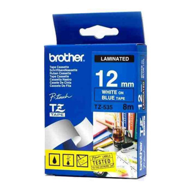 BROTHER TZE-535 TAPE 12 MM - LAMINATED 8M WHITE ON BLUE