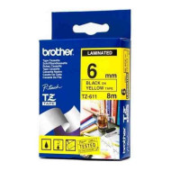 BROTHER TZE-611 LAMINATED TAPE 6MM 8M BLACK ON YELLOW