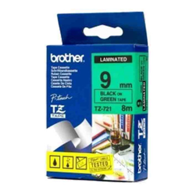 BROTHER TZE-721 LAMINATED TAPE 9MM 8M BLACK ON GREEN