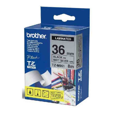 BROTHER TZE-M961 TAPE 36 MM - LAMINATED 8M BLACK ON SILVER METALLIC (MAT)