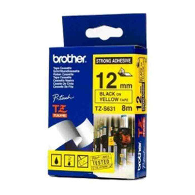 BROTHER TZE-S631 LAMINATED TAPE 12MM 8M BLACK ON YELLOW EXTRA-STRONG