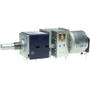 Motoros Sztereó potenciométer 6 mm-es tengellyel, log 10 kΩ max. 30 V/AC, ALPS RK27112MC 10KAX2 Motoros Sztereó potenciométer 6 mm-es tengellyel, log 10 kΩ max. 30 V/AC, ALPS RK27112MC 10KAX2
