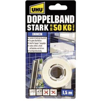 Kétoldalas ragasztószalag, UHU® "Stark" (H x Sz) 1.5 m x 19 mm UHU, tartalom: 1 tekercs Kétoldalas ragasztószalag, UHU® "Stark" (H x Sz) 1.5 m x 19 mm UHU, tartalom: 1 tekercs