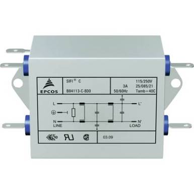 Epcos H&aacute;l&oacute;zati zavarszűrő, SIFI C, nagy csillap&iacute;t&aacute;s STANDARD SZŰRŐ, SIFI C, 2X10A 250V 115/250 V/50-60 Hz 10 A