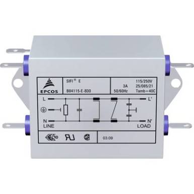 Epcos Hálózati zavarszűrő, SIFI E, nagy csillapítás STANDARD SZŰRŐ, SIFI E, 2X10A 250V 115/250 V/50/60 Hz V 10 A Epcos Hálózati zavarszűrő, SIFI E, nagy csillapítás STANDARD SZŰRŐ, SIFI E, 2X10A 250V 115/250 V/50/60 Hz V 10 A