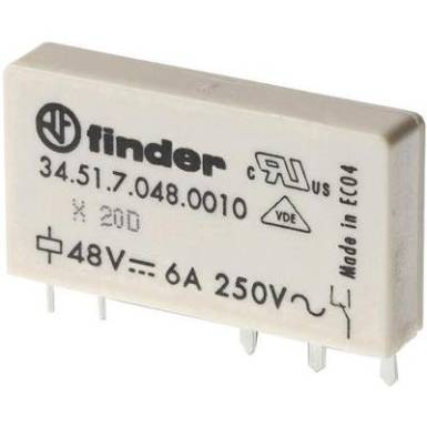Keskeny dugasz-/nyák relé 5 V/DC 1 váltó, 6 A 24 V/DC/250 V/AC 1500 VA, Finder 34.51.7.005.0010 Keskeny dugasz-/nyák relé 5 V/DC 1 váltó, 6 A 24 V/DC/250 V/AC 1500 VA, Finder 34.51.7.005.0010