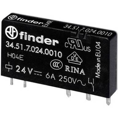 Keskeny dugasz-/nyák relé 12 V/DC 1 váltó, 6 A 24 V/DC/250 V/AC 1500 VA, Finder 34.51.7.012.0010 Keskeny dugasz-/nyák relé 12 V/DC 1 váltó, 6 A 24 V/DC/250 V/AC 1500 VA, Finder 34.51.7.012.0010