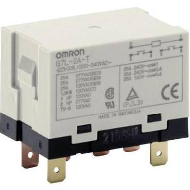 Nagy teljesítményű relé 240 V/AC 2 záró, 25 A 250 V/AC, 5500 VA, Omron G7L-2A-T 200-240 VAC Nagy teljesítményű relé 240 V/AC 2 záró, 25 A 250 V/AC, 5500 VA, Omron G7L-2A-T 200-240 VAC