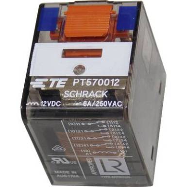 Miniatűr relé 12 V/DC 4 váltó 6 A 250 V/AC, 1500 VA, TE Connectivity PT570012 Miniatűr relé 12 V/DC 4 váltó 6 A 250 V/AC, 1500 VA, TE Connectivity PT570012