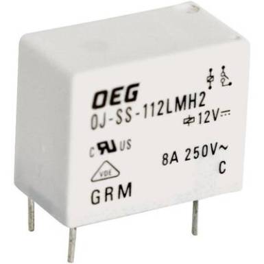 Miniatűr ny&aacute;k teljes&iacute;tm&eacute;ny rel&eacute; 12 V/DC 1 z&aacute;r&oacute;, 8 A 250 V/AC 2000 VA, TE Connectivity OJ-SS-112LMH2