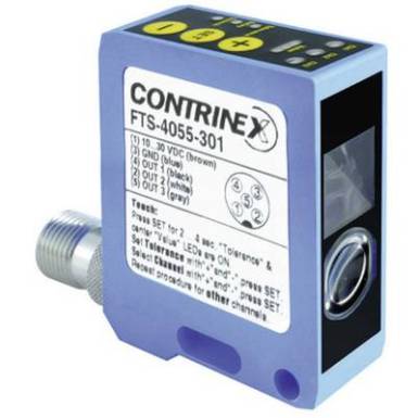 Reflexiós fénydetektor/színérzékelő, 3 színre betanítható csatornával, hatótáv: 30 - 40 mm, Contrinex FTS-4055-303 Reflexiós fénydetektor/színérzékelő, 3 színre betanítható csatornával, hatótáv: 30 - 40 mm, Contrinex FTS-4055-303