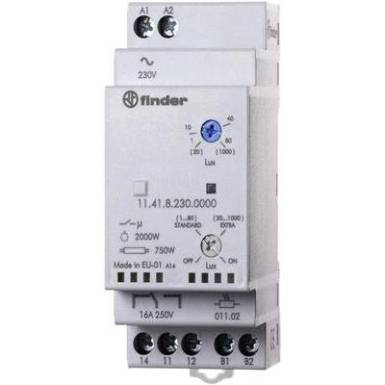 Finder DIN sínes alkonykapcsoló, 230V/AC, 1-80/30-1000 lux, 1 áramkör, 11.41.8.230.0000 Finder DIN sínes alkonykapcsoló, 230V/AC, 1-80/30-1000 lux, 1 áramkör, 11.41.8.230.0000
