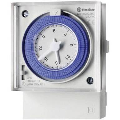 Mechanikus időkapcsolóóra előlapi szereléshez 230 V/50-60 Hz, 1 váltó 16 A 250 V/AC 4000 VA, Finder 12.31.8.230.0000 Mechanikus időkapcsolóóra előlapi szereléshez 230 V/50-60 Hz, 1 váltó 16 A 250 V/AC 4000 VA, Finder 12.31.8.230.0000