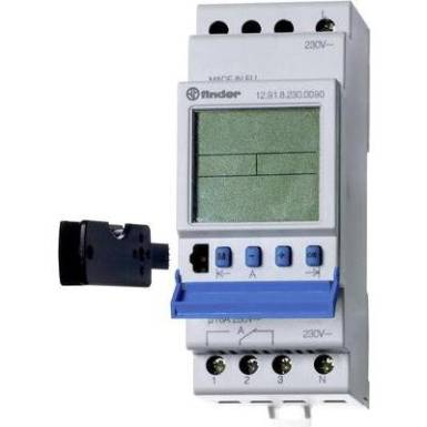 Digitális időkapcsoló óra DIN sínre 230 V/50-60 Hz, 1 váltó 16 A 250 V/AC 4000 VA, Finder 12.91.8.230.0090 Digitális időkapcsoló óra DIN sínre 230 V/50-60 Hz, 1 váltó 16 A 250 V/AC 4000 VA, Finder 12.91.8.230.0090