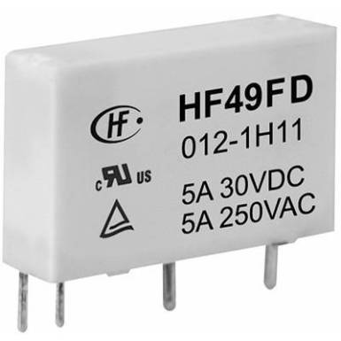 Hálózati relé 12 V/DC 1 záró, 5 A 30 V/DC/ 250 V/AC 1250 VA/150 W, Hongfa HF49FD/012-1H12F Hálózati relé 12 V/DC 1 záró, 5 A 30 V/DC/ 250 V/AC 1250 VA/150 W, Hongfa HF49FD/012-1H12F
