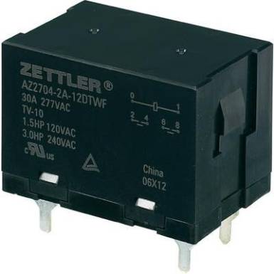 Nagyteljesítményű relé 12 V/DC, 2 záró 30 A 150 V/DC/440 V/AC 840 W/8310 VA Zettler Electronics AZ2704-2A-12DTWF Nagyteljesítményű relé 12 V/DC, 2 záró 30 A 150 V/DC/440 V/AC 840 W/8310 VA Zettler Electronics AZ2704-2A-12DTWF