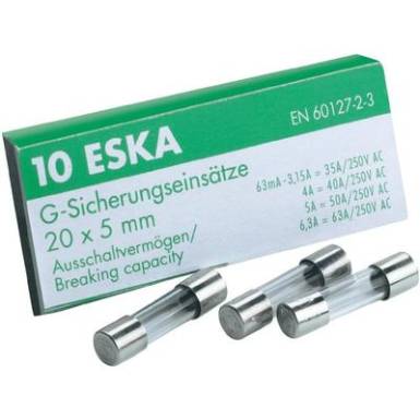Üvegcsöves biztosíték oltóanyaggal 5 x 20 mm, 1 A, 250 V, T, 10 db, ESKA 522.517 1A Üvegcsöves biztosíték oltóanyaggal 5 x 20 mm, 1 A, 250 V, T, 10 db, ESKA 522.517 1A