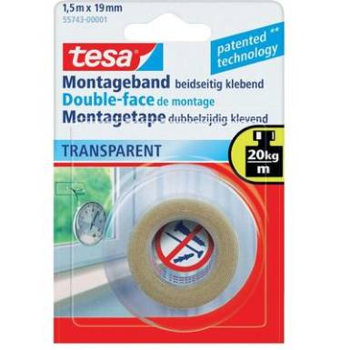TESA® kétoldalas szerelőszalag, átlátszó, 1,5 m 19 mm TESA® kétoldalas szerelőszalag, átlátszó, 1,5 m 19 mm