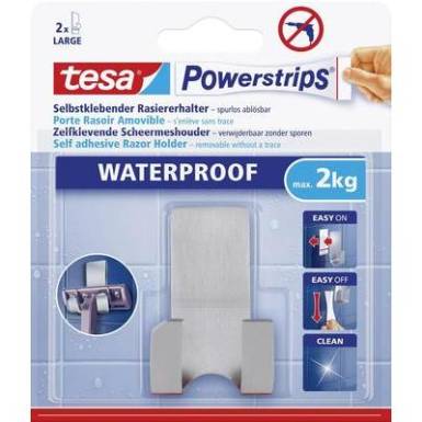 Vízálló fali borotva tartó, fém, Tesa Powerstrips 59709, 1 db Vízálló fali borotva tartó, fém, Tesa Powerstrips 59709, 1 db