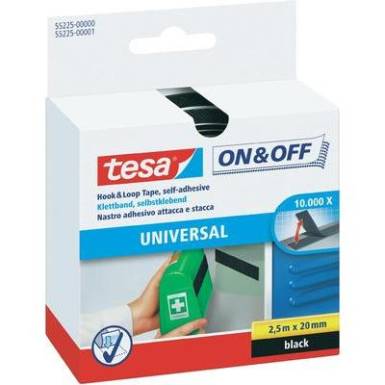 Öntapadós tépőzár, 2,5 m x 20 mm, fekete, TESA On & Off Öntapadós tépőzár, 2,5 m x 20 mm, fekete, TESA On & Off