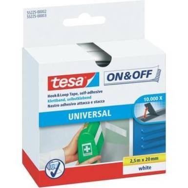 Öntapadós tépőzár, 2,5 m x 20 mm, fehér, TESA On & Off Öntapadós tépőzár, 2,5 m x 20 mm, fehér, TESA On & Off