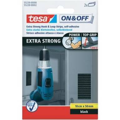 Öntapadós tépőzár, 100 mm x 50 mm, fekete, TESA On & Off 2db Öntapadós tépőzár, 100 mm x 50 mm, fekete, TESA On & Off 2db