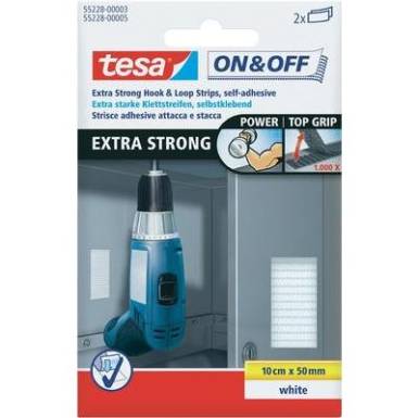 Öntapadós tépőzár, 100 mm x 50 mm, fehér, TESA On & Off 2db Öntapadós tépőzár, 100 mm x 50 mm, fehér, TESA On & Off 2db