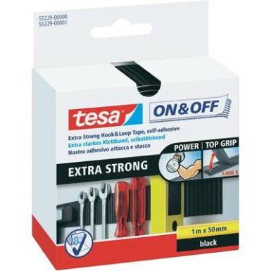 Öntapadós tépőzár, 1 m x 50 mm, fekete, TESA On & Off Öntapadós tépőzár, 1 m x 50 mm, fekete, TESA On & Off