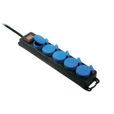 Kapcsolós hálózati elosztó, 5 részes, 4,5 m, IP44, fekete/kék, H07RN-F 3G 1,5 mm², AS Schwabe 38605 Kapcsolós hálózati elosztó, 5 részes, 4,5 m, IP44, fekete/kék, H07RN-F 3G 1,5 mm², AS Schwabe 38605