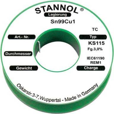 Forrasztóhuzal, ólommentes, 100 g, 1,0 mm, 3,0%, KS115 Forrasztóhuzal, ólommentes, 100 g, 1,0 mm, 3,0%, KS115