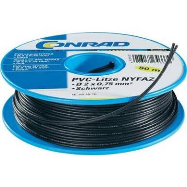 PVC szigetelésű ikerlitze, NYFAZ/CCA 2 x 2,5 mm² Fekete 50 m Conrad PVC szigetelésű ikerlitze, NYFAZ/CCA 2 x 2,5 mm² Fekete 50 m Conrad