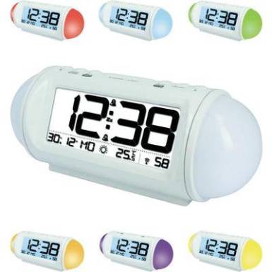 R&aacute;di&oacute;jel vez&eacute;relt digit&aacute;lis &eacute;bresztő&oacute;ra hőm&eacute;rővel, Wake up Light, 185x75x75 mm, Techno Line WT 499
