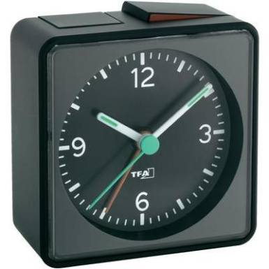 TFA Push analóg kvarc ébresztőóra, 70x70x35 mm, fekete TFA Push analóg kvarc ébresztőóra, 70x70x35 mm, fekete