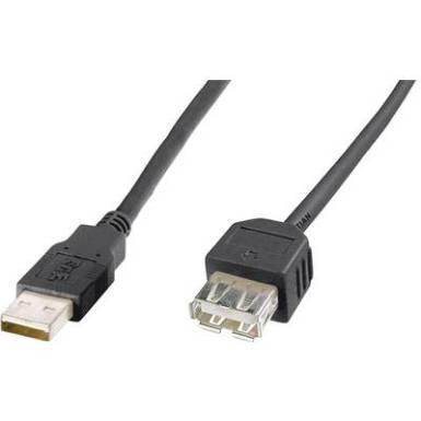 USB k&aacute;bel [1x USB 2.0 dug&oacute; A - 1x USB 2.0 aljzat A] 3 m Fekete Digitus