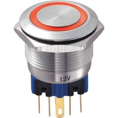 Vandálbiztos nyomógomb kör világítással, piros, 22 mm, 250V/AC, 5A, GQ22-11E/R/12V Vandálbiztos nyomógomb kör világítással, piros, 22 mm, 250V/AC, 5A, GQ22-11E/R/12V