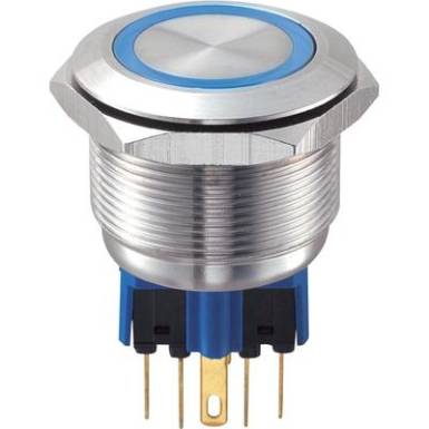 Vandálbiztos nyomógomb kör világítással, kék, 25 mm, 250V/AC, 5A, GQ25-11E/B/12V Vandálbiztos nyomógomb kör világítással, kék, 25 mm, 250V/AC, 5A, GQ25-11E/B/12V
