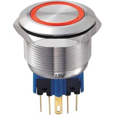 Vandálbiztos nyomógomb kör világítással, piros, 25 mm, 250V/AC, 5A, GQ25-11E/R/12V Vandálbiztos nyomógomb kör világítással, piros, 25 mm, 250V/AC, 5A, GQ25-11E/R/12V