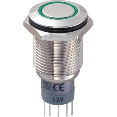 Vandálbiztos nyomógomb 16MM3A/250VAC kerek zöld Vandálbiztos nyomógomb 16MM3A/250VAC kerek zöld