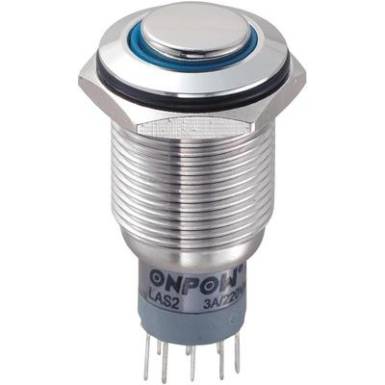 Vandálbiztos nyomógomb kör világítással, kék, 16 mm, 250V/AC, 3A, LAS2GQH-22E/B/12V/S/P Vandálbiztos nyomógomb kör világítással, kék, 16 mm, 250V/AC, 3A, LAS2GQH-22E/B/12V/S/P