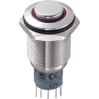 Vandálbiztos nyomókapcsoló körvilágítással, 16 mm, 250 V/AC 3A, piros, LAS2GQH-11ZE/R/12V/S/P Vandálbiztos nyomókapcsoló körvilágítással, 16 mm, 250 V/AC 3A, piros, LAS2GQH-11ZE/R/12V/S/P