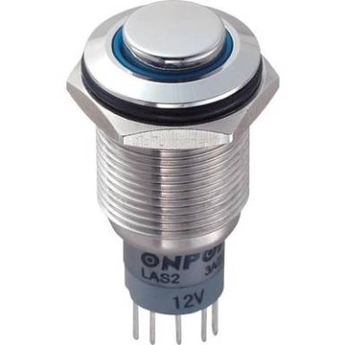 Vandálbiztos nyomókapcsoló körvilágítással, 16 mm, 250 V/AC 3A, kék, LAS2GQH-11ZE/B/12V/S/P Vandálbiztos nyomókapcsoló körvilágítással, 16 mm, 250 V/AC 3A, kék, LAS2GQH-11ZE/B/12V/S/P