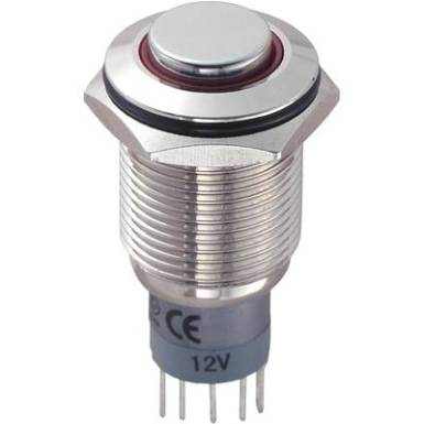 Vandálbiztos nyomókapcsoló körvilágítással, 16 mm, 250 V/AC 3A, piros, LAS2GQH-11ZE/R/12V/N/P Vandálbiztos nyomókapcsoló körvilágítással, 16 mm, 250 V/AC 3A, piros, LAS2GQH-11ZE/R/12V/N/P