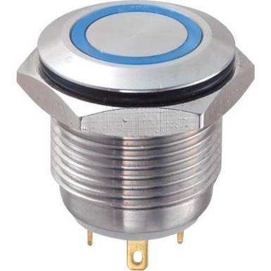 Vandálbiztos nyomógomb kör világítással, kék, 16 mm, 48V/DC, 2A, GQ16F-10E/J/B/12V Vandálbiztos nyomógomb kör világítással, kék, 16 mm, 48V/DC, 2A, GQ16F-10E/J/B/12V